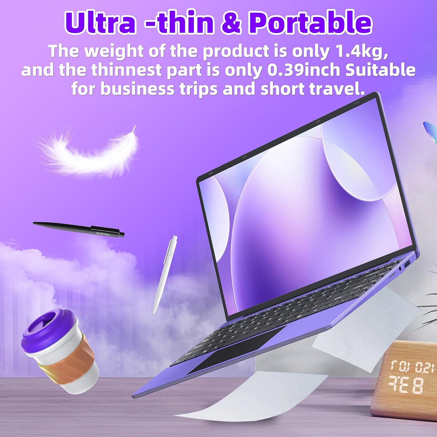 14" Purple Laptop, Win 11 Pro/Office 2019, Celeron N5105 (Up to 2.9GHz), 16GB RAM, 512GB SSD, FHD IPS Display, Ultra-Thin, Portable, Convertible 180°. USB, HDMI, WIFI - Style meets Performance!