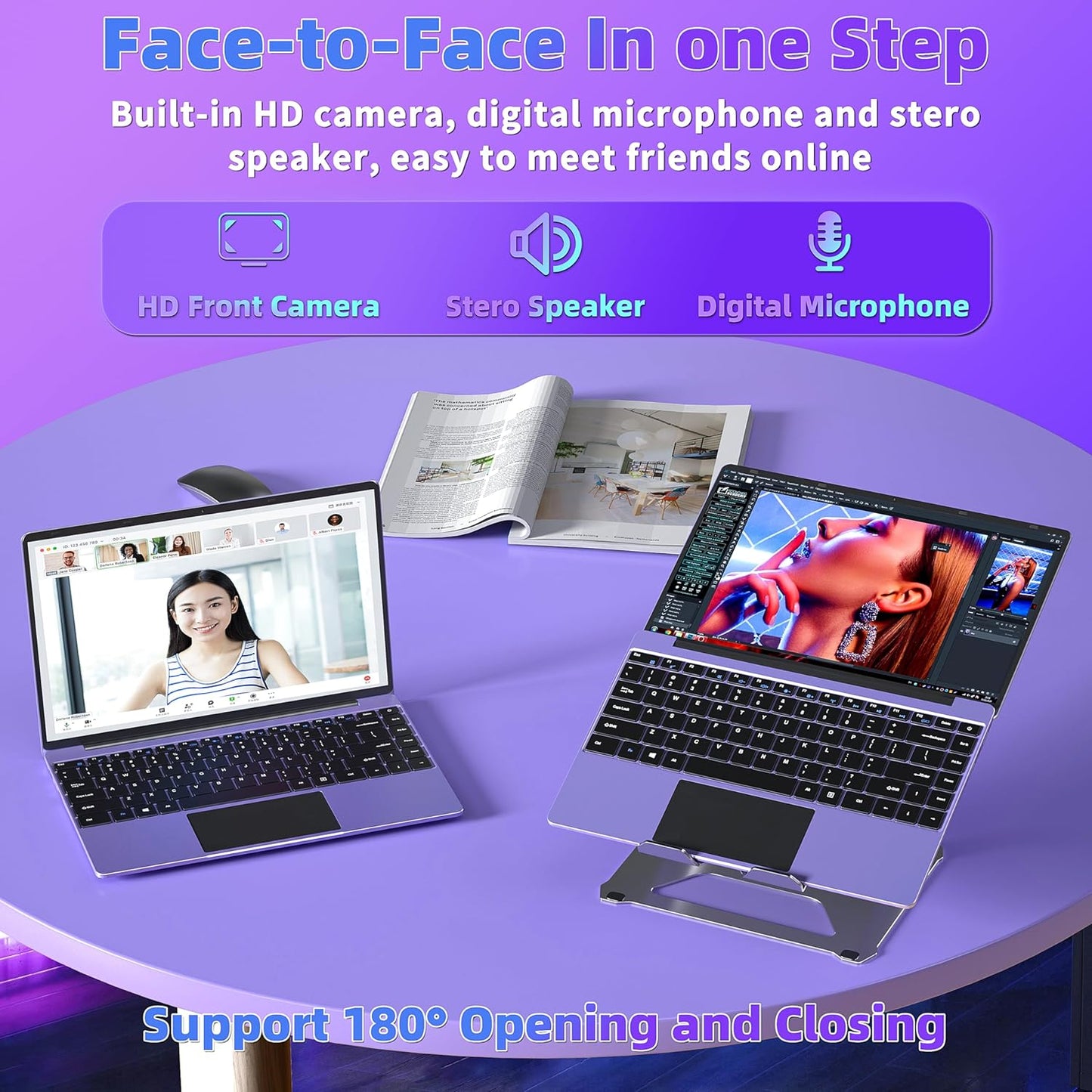 14" Purple Laptop, Win 11 Pro/Office 2019, Celeron N5105 (Up to 2.9GHz), 16GB RAM, 512GB SSD, FHD IPS Display, Ultra-Thin, Portable, Convertible 180°. USB, HDMI, WIFI - Style meets Performance!