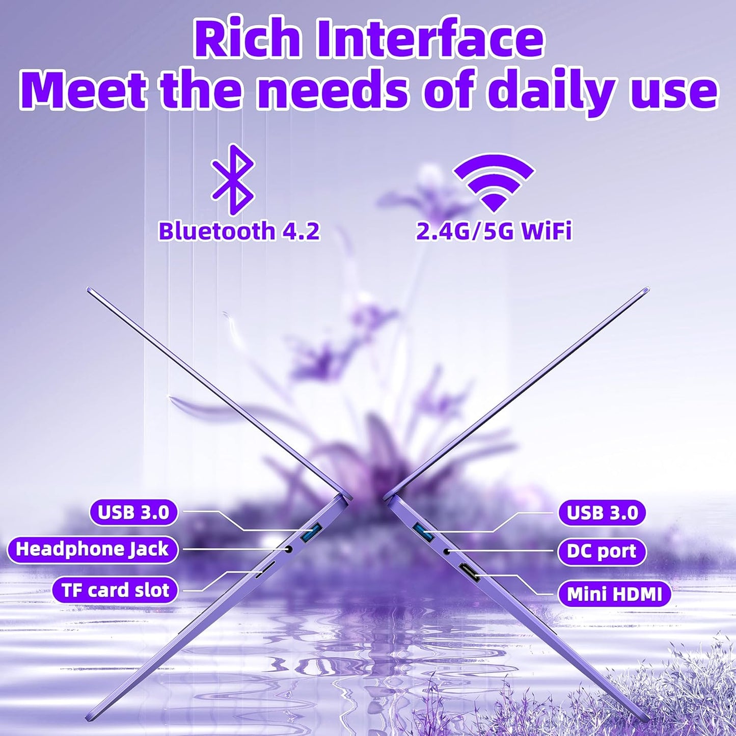 14" Purple Laptop, Win 11 Pro/Office 2019, Celeron N5105 (Up to 2.9GHz), 16GB RAM, 512GB SSD, FHD IPS Display, Ultra-Thin, Portable, Convertible 180°. USB, HDMI, WIFI - Style meets Performance!