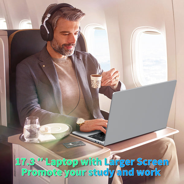 FSJUN Laptop,17.3" FHD Display, Celeron N5095(Up to 2.9GHz) Windows 11 Pro/Microsoft Office 2019/Fingerprint Unlock/Backlit KB/HDMI/USB-C/Wi-Fi6,Thin&Light,Silver(16G+1TB)