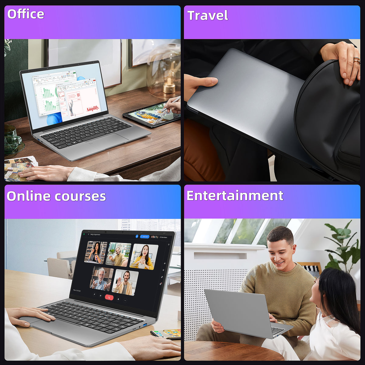 14 Inch FHD Laptop, Celeron J4105, 8GB DDR4 RAM, 256GB SSD, Win 11 Pro + Office 2019, Lightweight Business Laptop, Gray