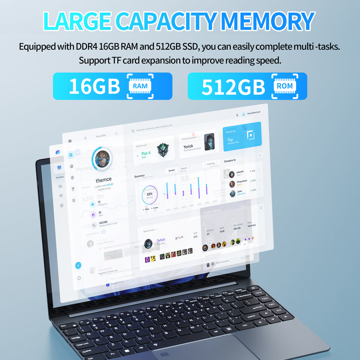 Fsjun 14.1" Laptop Computer, 2K IPS Display, 16GB DDR4 RAM, 512GB SSD,N5105 Quad-Core Processor,Win 11 Pro&office2019, Fingerprint Reader, Backlit Keyboard, Portable Laptop for Students, Business