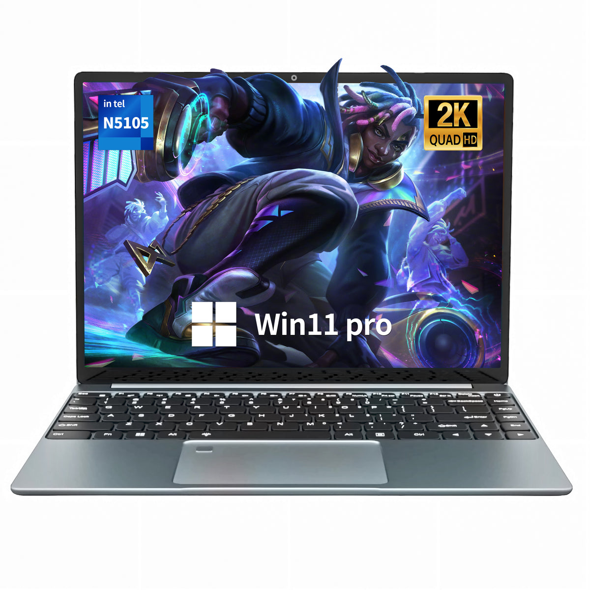 Fsjun 14.1" Laptop Computer, 2K IPS Display, 16GB DDR4 RAM, 512GB SSD,N5105 Quad-Core Processor,Win 11 Pro&office2019, Fingerprint Reader, Backlit Keyboard, Portable Laptop for Students, Business