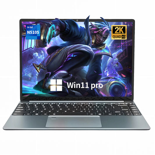 Fsjun 14.1" Laptop Computer, 2K IPS Display, 16GB DDR4 RAM, 512GB SSD,N5105 Quad-Core Processor,Win 11 Pro&office2019, Fingerprint Reader, Backlit Keyboard, Portable Laptop for Students, Business