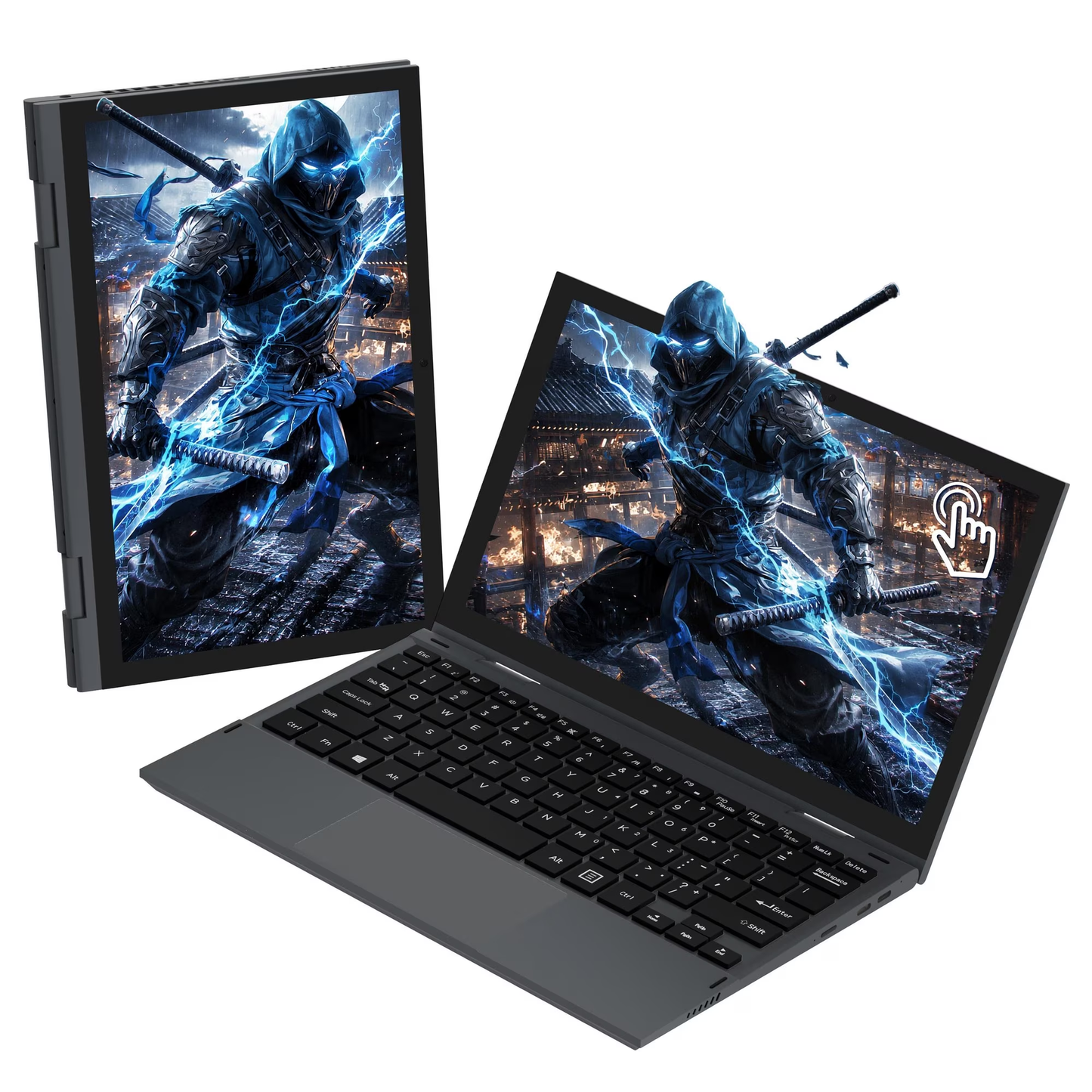 Fsjun 11" 2-in-1 Touchscreen Laptop, 360° Convertible Tablet, 2K IPS Display, Celeron N95, 16GB DDR5 RAM, 512GB SSD, Win 11 Pro + Office 2019, Backlit Keyboard, Fingerprint Reader