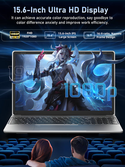 Fsjun 15.6" FHD IPS Laptop, 16GB DDR4 RAM, 512GB NVMe SSD, Celeron N95 Processor, Win 11 Pro + Office 2019, Backlit Keyboard, Mini HDMI, Business & Student Laptop