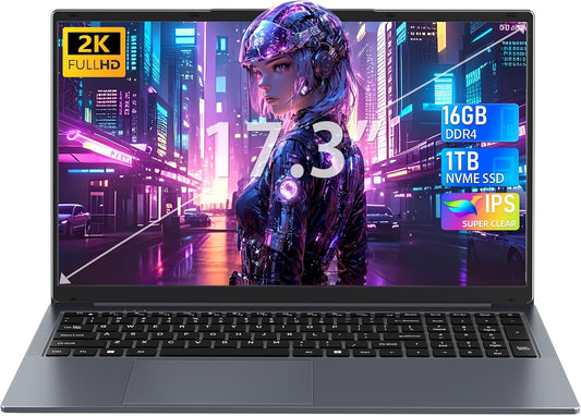 17.3-inch Laptop, N150 (Beat N100 N97 N5095) up to 3.6 GHz, 16GB DDR4 RAM, 1T NVMe SSD, FHD IPS Display, Long Battery Life, Backlit KB, Numpad, Webcam/Wi-Fi/USB 3.0/USB-C, PC Notebook, Gray