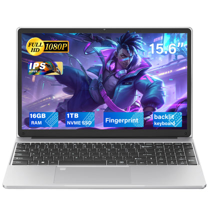 Fsjun 15.6" FHD IPS Laptop, 16GB DDR4 RAM, 512GB NVMe SSD, Celeron N95 Processor, Win 11 Pro + Office 2019, Backlit Keyboard, Mini HDMI, Business & Student Laptop