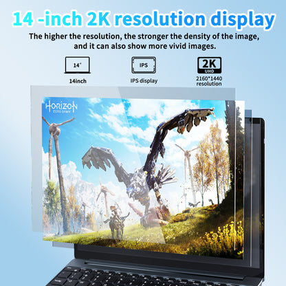 Fsjun 14.1" Laptop Computer, 2K IPS Display, 16GB DDR4 RAM, 512GB SSD,N5105 Quad-Core Processor,Win 11 Pro&office2019, Fingerprint Reader, Backlit Keyboard, Portable Laptop for Students, Business