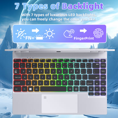 Fsjun 2-in-1 14.1in FHD Touchscreen Slim Laptop, Intel N5095, 16GB DDR4, 512GB SSD, Backlit Keyboard, Win 11 Pro + Office 2019, Silver