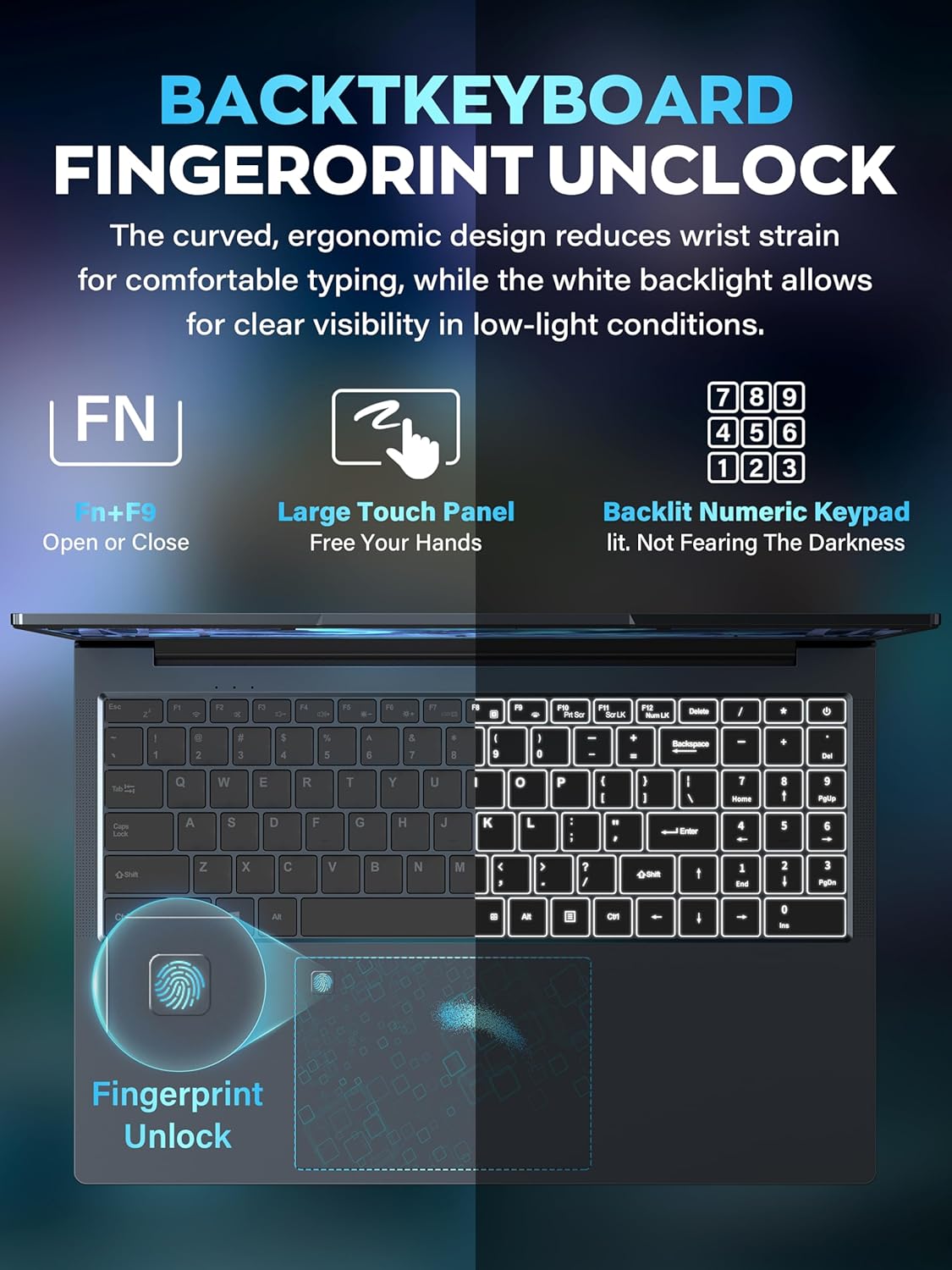 Fsjun 16" 3K Business and Student Laptop, 512GB NVME SSD 16GB RAM,  Win 11 Pro with Office 2024, In tel 4-Core Up to 3.6GHz, Fingerprint, Backlit KB, Webcam, HDMI, USB-C, RJ45, Long Battery Life