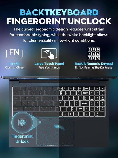 Fsjun 16" 3K Business and Student Laptop, 512GB NVME SSD 16GB RAM,  Win 11 Pro with Office 2024, In tel 4-Core Up to 3.6GHz, Fingerprint, Backlit KB, Webcam, HDMI, USB-C, RJ45, Long Battery Life