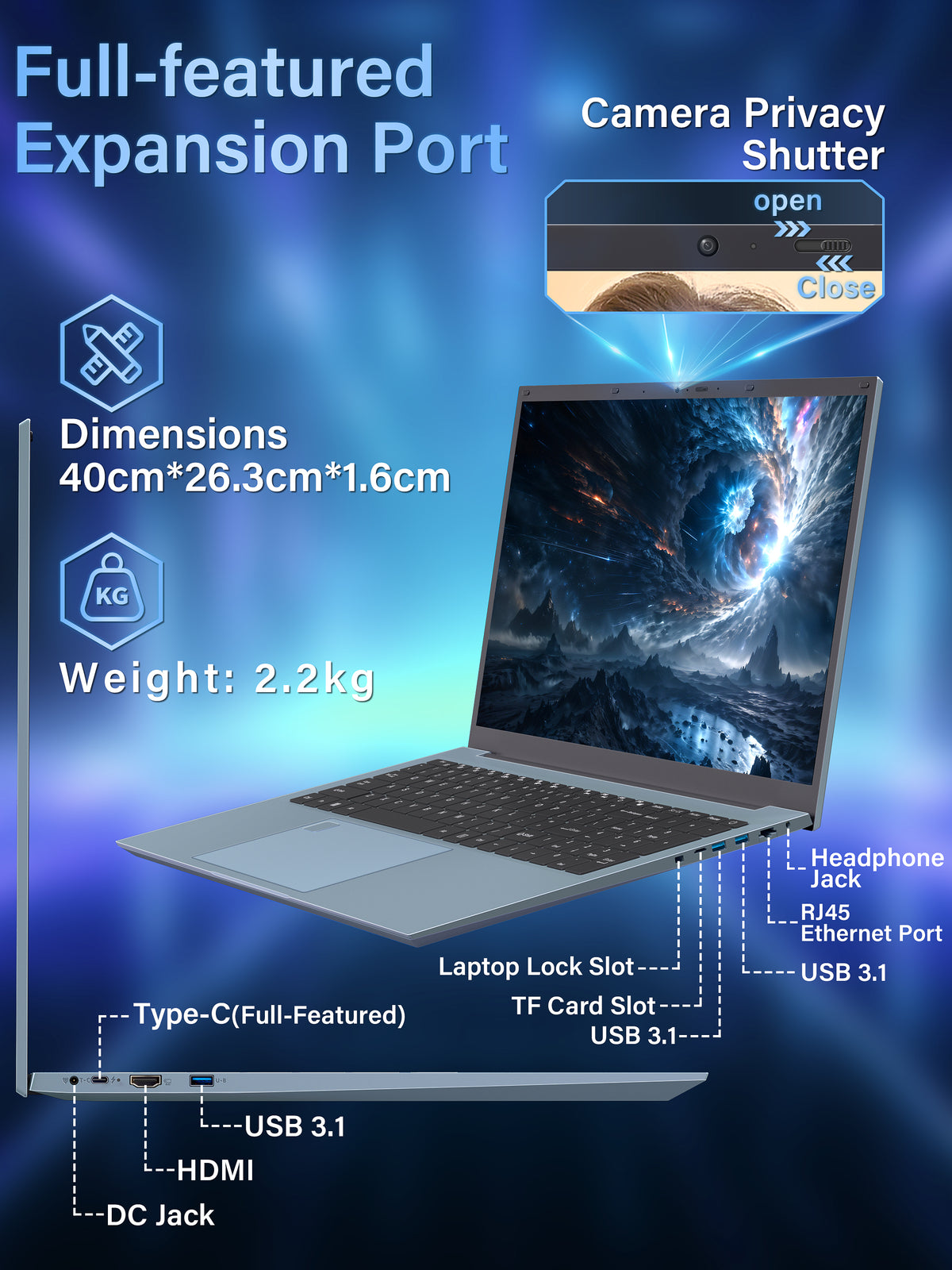 Fsjun 17.3" FHD IPS 360Hz Business Laptop, Intel Core i5-1038NG7, 16GB DDR4 RAM, 512GB SSD, (Win 11 Pro + Office 2019), Color Backlit Keyboard with Numpad, Fingerprint, Blue