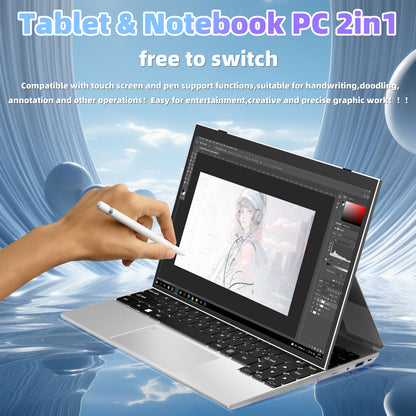 Fsjun 2-in-1 14.1in FHD Touchscreen Slim Laptop, Intel N5095, 16GB DDR4, 512GB SSD, Backlit Keyboard, Win 11 Pro + Office 2019, Silver