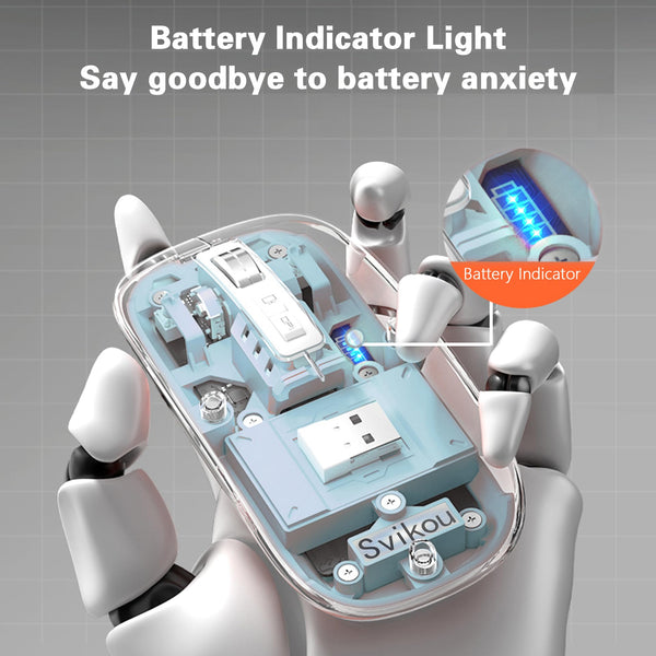 Mini Mouse BT5.1 & 2.4G , LED Slim Type-C Rechargeable Silent Mouse with a Power Display Disassembly Magnetic Transparent Surface Cover Quiet Mouse for PC,Laptop,Desktop,Phone