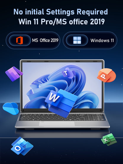 Fsjun 15.6" FHD IPS Laptop, 16GB DDR4 RAM, 512GB NVMe SSD, Celeron N95 Processor, Win 11 Pro + Office 2019, Backlit Keyboard, Mini HDMI, Business & Student Laptop