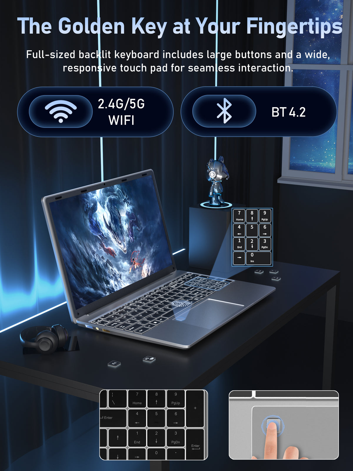 Fsjun 15.6" FHD IPS Laptop, 16GB DDR4 RAM, 512GB NVMe SSD, Celeron N95 Processor, Win 11 Pro + Office 2019, Backlit Keyboard, Mini HDMI, Business & Student Laptop