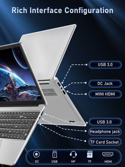 Fsjun 15.6" FHD IPS Laptop, 16GB DDR4 RAM, 512GB NVMe SSD, Celeron N95 Processor, Win 11 Pro + Office 2019, Backlit Keyboard, Mini HDMI, Business & Student Laptop