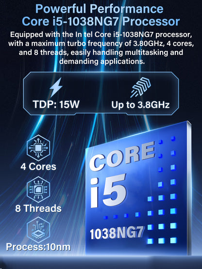 Fsjun 17.3" FHD IPS 360Hz Business Laptop, Intel Core i5-1038NG7, 16GB DDR4 RAM, 512GB SSD, (Win 11 Pro + Office 2019), Color Backlit Keyboard with Numpad, Fingerprint, Blue