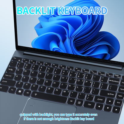 Fsjun 14.1" Laptop Computer, 2K IPS Display, 16GB DDR4 RAM, 512GB SSD,N5105 Quad-Core Processor,Win 11 Pro&office2019, Fingerprint Reader, Backlit Keyboard, Portable Laptop for Students, Business