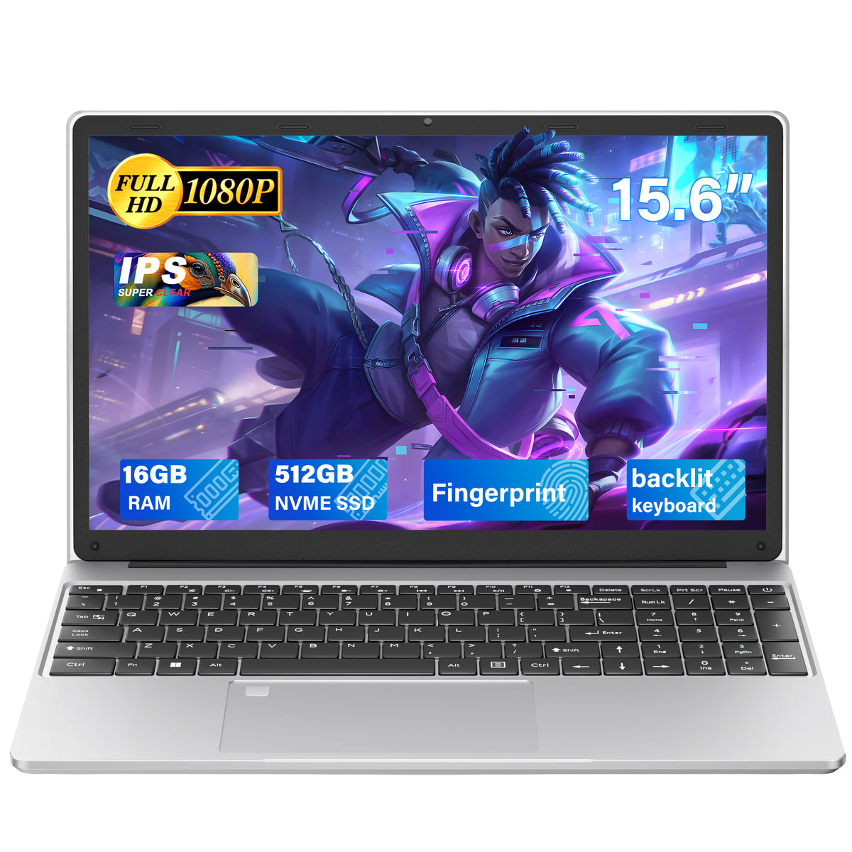 Fsjun 15.6" FHD IPS Laptop, 16GB DDR4 RAM, 512GB NVMe SSD, Celeron N95 Processor, Win 11 Pro + Office 2019, Backlit Keyboard, Mini HDMI, Business & Student Laptop