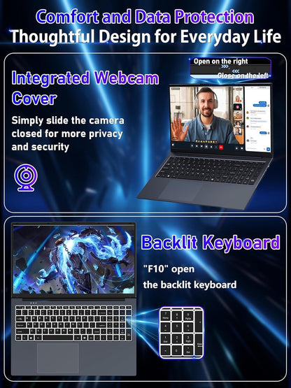 17.3-inch Laptop, N150 (Beat N100 N97 N5095) up to 3.6 GHz, 16GB DDR4 RAM, 1T NVMe SSD, FHD IPS Display, Long Battery Life, Backlit KB, Numpad, Webcam/Wi-Fi/USB 3.0/USB-C, PC Notebook, Gray