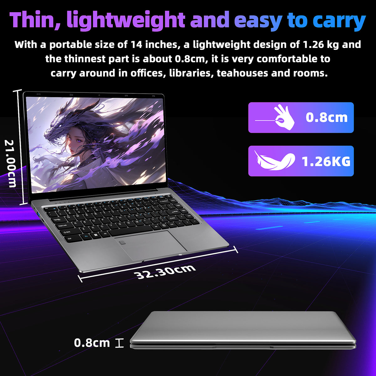 14 Inch FHD Laptop, Celeron J4105, 8GB DDR4 RAM, 256GB SSD, Win 11 Pro + Office 2019, Lightweight Business Laptop, Gray