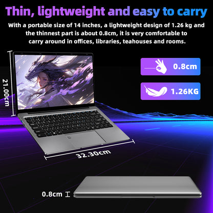 14 Inch FHD Laptop, Celeron J4105, 8GB DDR4 RAM, 256GB SSD, Win 11 Pro + Office 2019, Lightweight Business Laptop, Gray