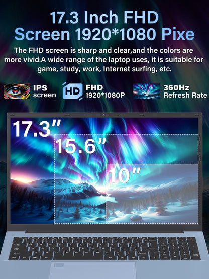 Fsjun 17.3" FHD IPS 360Hz Business Laptop, Intel Core i5-1038NG7, 16GB DDR4 RAM, 512GB SSD, (Win 11 Pro + Office 2019), Color Backlit Keyboard with Numpad, Fingerprint, Blue