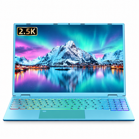 Fsjun 16" Blue Laptop, Color Backlit Keyboard, Fingerprint, (Win 11 Pro + Office 2019), Celeron N5095, 12GB DDR4 RAM, 1TB SSD, 2K FHD IPS Display – Lightweight Laptop for Study & Work