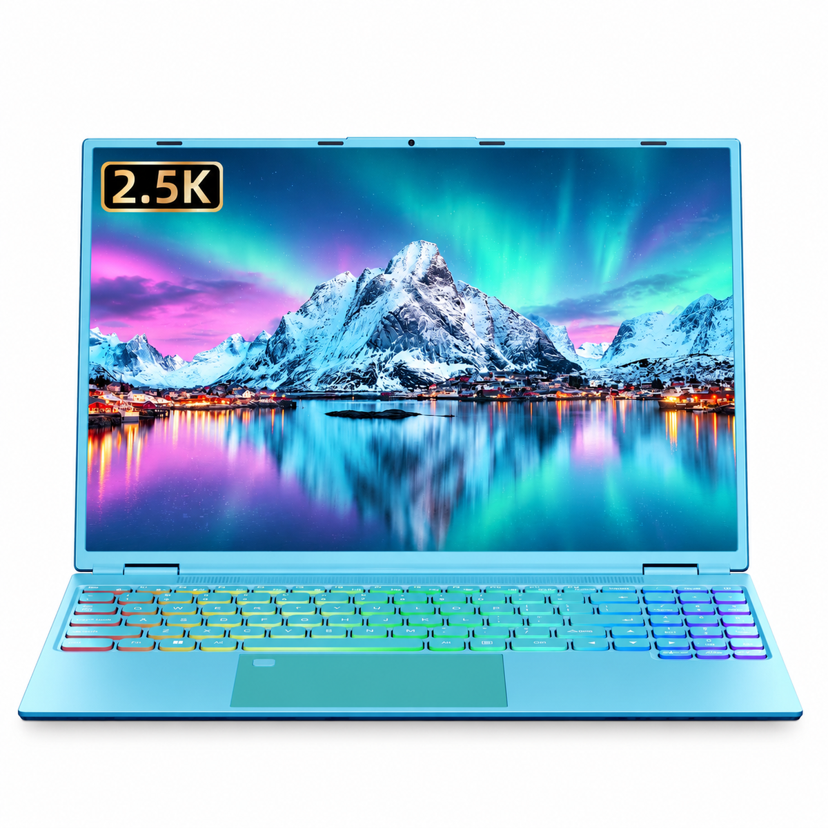 Fsjun 16" Blue Laptop, Color Backlit Keyboard, Fingerprint, (Win 11 Pro + Office 2019), Celeron N5095, 12GB DDR4 RAM, 1TB SSD, 2K FHD IPS Display – Lightweight Laptop for Study & Work