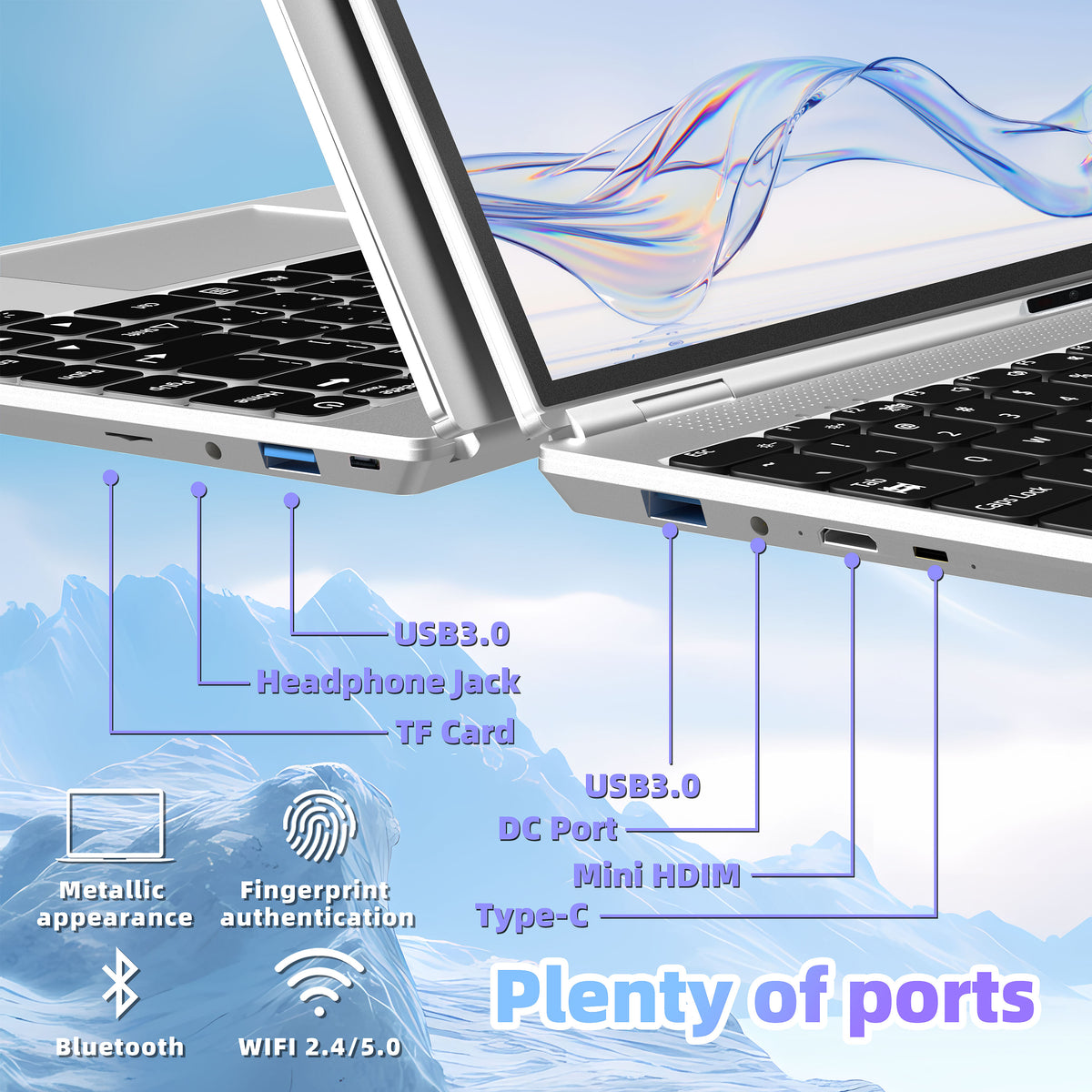 Fsjun 2-in-1 14.1in FHD Touchscreen Slim Laptop, Intel N5095, 16GB DDR4, 512GB SSD, Backlit Keyboard, Win 11 Pro + Office 2019, Silver