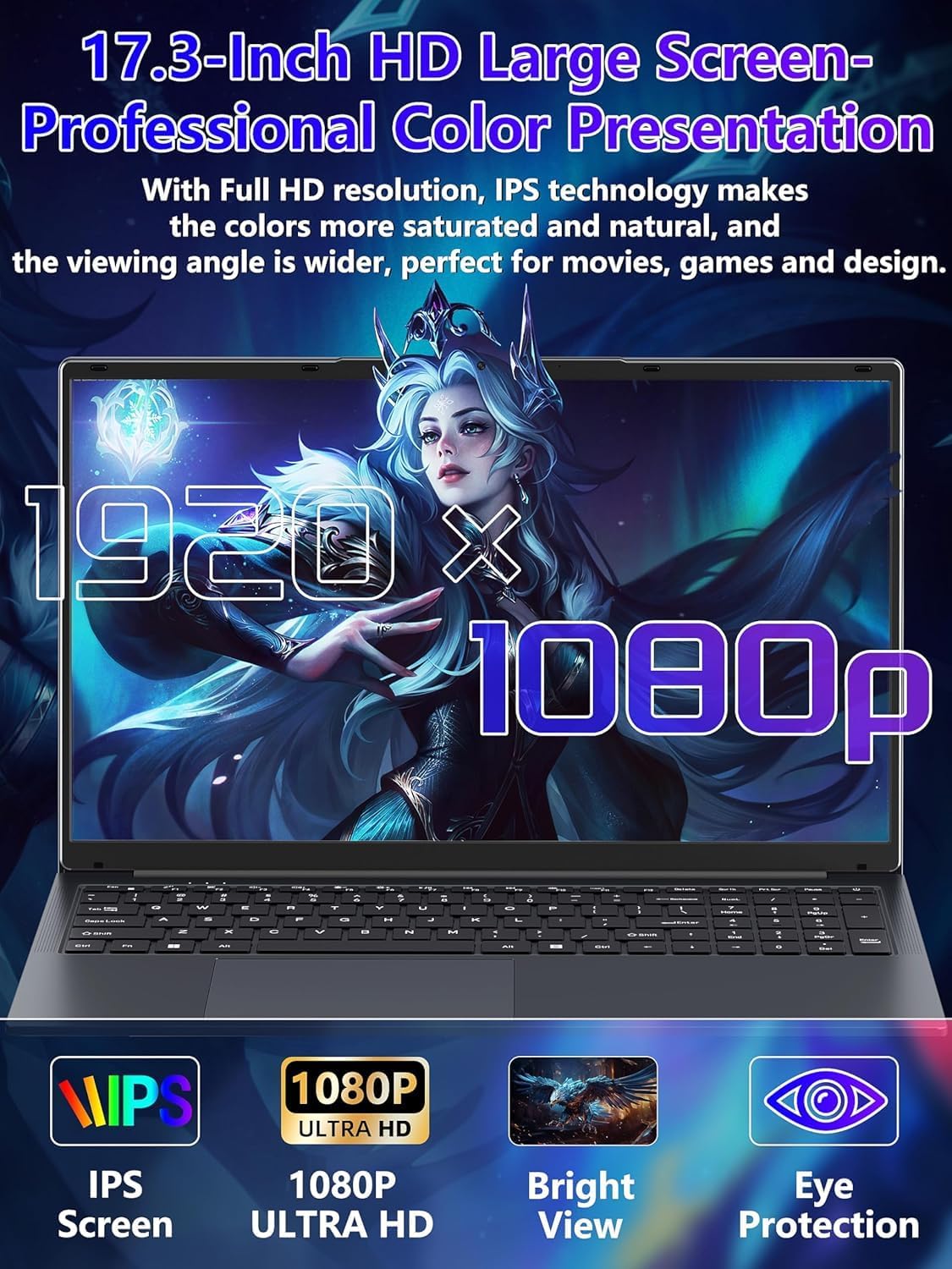 17.3-inch Laptop, N150 (Beat N100 N97 N5095) up to 3.6 GHz, 16GB DDR4 RAM, 1T NVMe SSD, FHD IPS Display, Long Battery Life, Backlit KB, Numpad, Webcam/Wi-Fi/USB 3.0/USB-C, PC Notebook, Gray