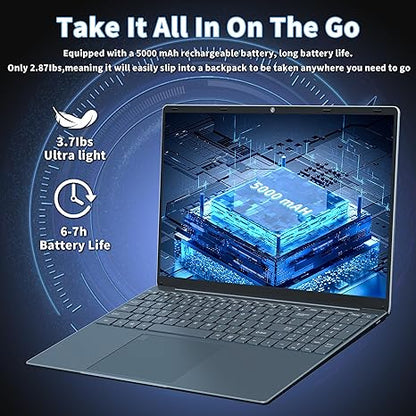 【Win 11/MS Office 2019】16" Laptop Computer 12th Gen Alder Lake N95 CPU (Up to 3.4Ghz) Quad-Core 12G LPDDR5 RAM 256GB/512GB SSD, Narrow Bezels 1920*1200 2K FHD IPS Screen/Backlit KB/Fingerprint Unlock(Gray)