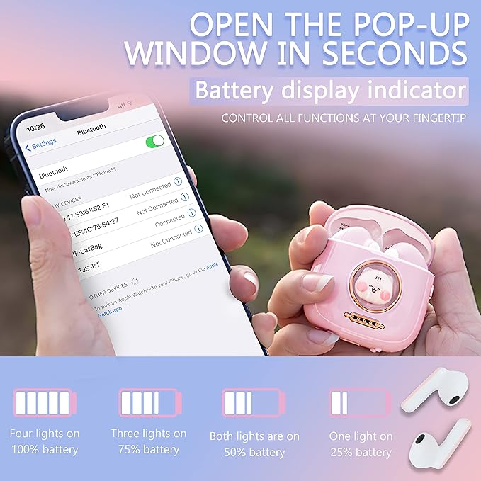 FSJUN Wireless Earbuds BT 5.1 In-Ear with Cute Cat Bag Charging Case, Type-C Charging, ENC Noise Reduction, Dual Microphones, Fingerprint Touch, Auto Pairing - Gift for Girls