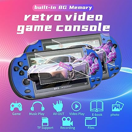 FSJUN Handheld Game Consoles Built in Free Games 8GB RAM 4.3 Inch Screen Double Rocker,Support TV Output,Music/Movie/Camera Audio and Video MP3,MP4, MP5, Birthday Gift for Kids