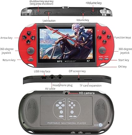 FSJUN Handheld Game Consoles Built in Free Games 8GB RAM 4.3 Inch Screen Double Rocker,Support TV Output,Music/Movie/Camera Audio and Video MP3,MP4, MP5, Birthday Gift for Kids