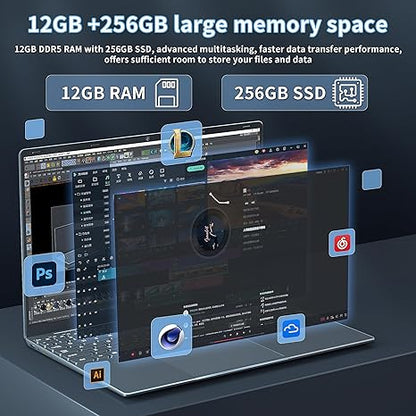 【Win 11/MS Office 2019】16" Laptop Computer 12th Gen Alder Lake N95 CPU (Up to 3.4Ghz) Quad-Core 12G LPDDR5 RAM 256GB/512GB SSD, Narrow Bezels 1920*1200 2K FHD IPS Screen/Backlit KB/Fingerprint Unlock(Gray)