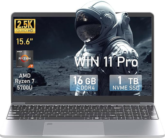 Fsjun 165Hz 2.5K FHD Display Gaming Laptop 15.6-inch Laptop AMD R7 5700U(up to 4.3GHz) with Radeon Graphics Notebook Computer 16GB RAM 1TB NVMe SSD BK Keyboard/Win 11/Office 2019