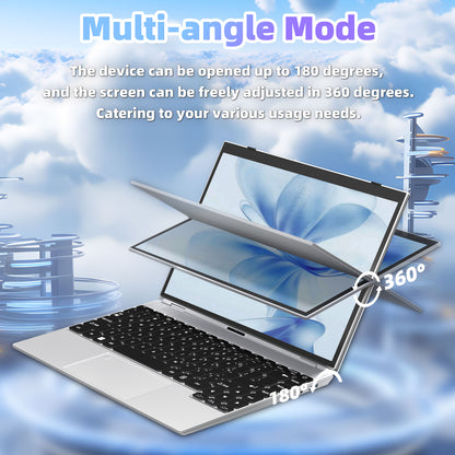 Fsjun 2-in-1 14.1in FHD Touchscreen Slim Laptop, Intel N5095, 16GB DDR4, 512GB SSD, Backlit Keyboard, Win 11 Pro + Office 2019, Silver