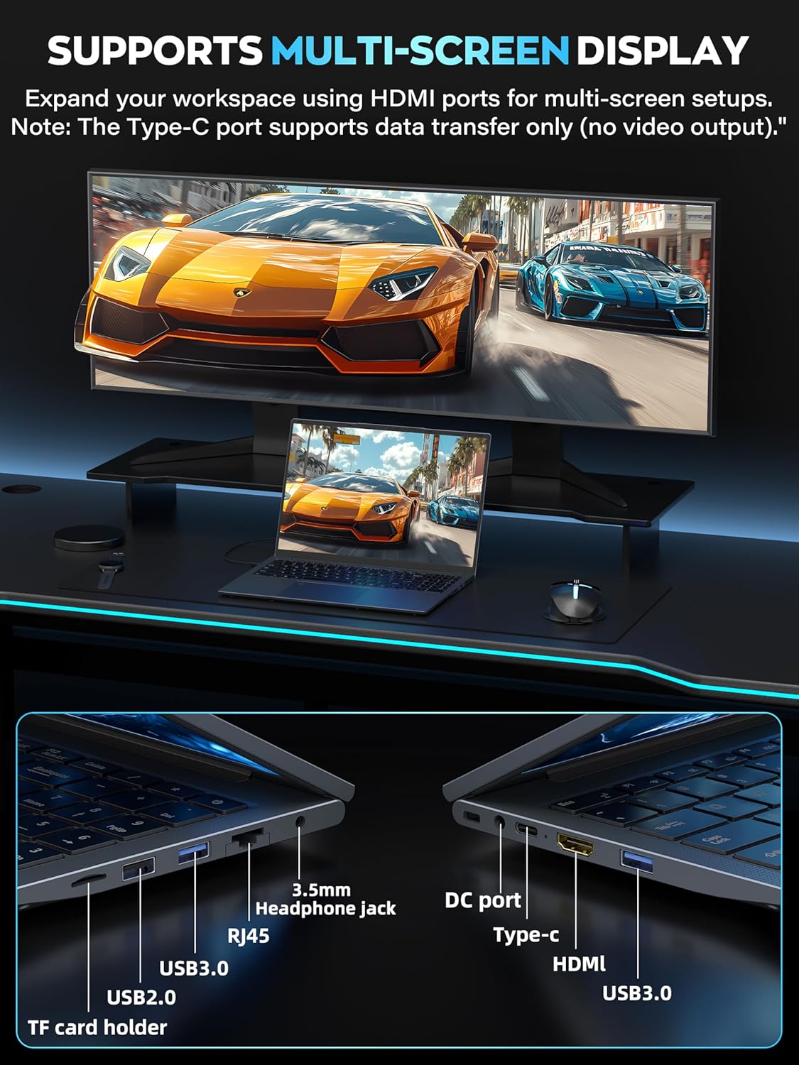 Fsjun 16" 3K Business and Student Laptop, 512GB NVME SSD 16GB RAM,  Win 11 Pro with Office 2024, In tel 4-Core Up to 3.6GHz, Fingerprint, Backlit KB, Webcam, HDMI, USB-C, RJ45, Long Battery Life