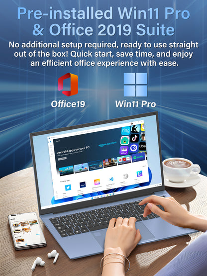 Fsjun 17.3" FHD IPS 360Hz Business Laptop, Intel Core i5-1038NG7, 16GB DDR4 RAM, 512GB SSD, (Win 11 Pro + Office 2019), Color Backlit Keyboard with Numpad, Fingerprint, Blue