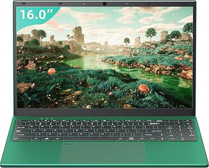 16" Green Laptop, Celeron N5105 CPU, DDR4 16GB RAM 256GB/512GB/1TB SSD, FHD IPS Display, Backlit KB,Fingerprint Unlock, USB 3.0, HDMI, WiFi/BT, Perfect for Work, Study and Play! (Green)