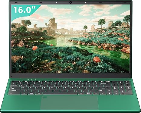 16" Green Laptop, Celeron N5105 CPU, DDR4 16GB RAM 256GB/512GB/1TB SSD, FHD IPS Display, Backlit KB,Fingerprint Unlock, USB 3.0, HDMI, WiFi/BT, Perfect for Work, Study and Play! (Green)