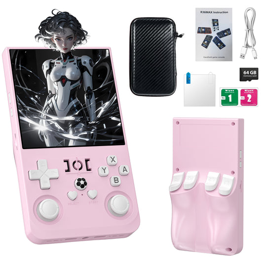 R36MAX Open Source Handheld Game Console, 4.0-inch HD Screen, 64GB Built-in Storage with Supports Controller Connection, 4000mAh for Long Life Open Source Linux System