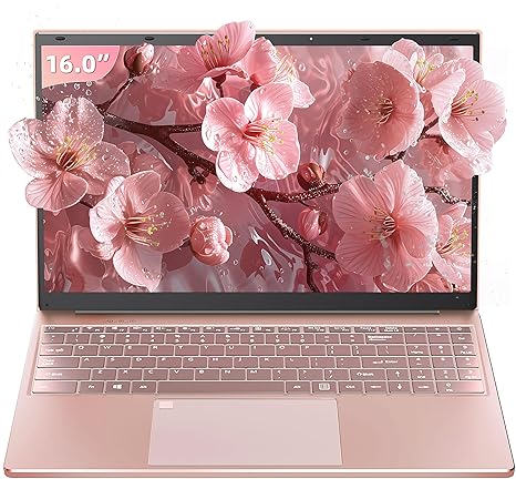 16" Rose Gold Laptop, Celeron N5105 CPU, DDR4 16GB RAM 256GB/512GB/1T SSD, FHD IPS Display, Backlit KB，Fingerprint Unlock, USB 3.0, HDMI, WiFi/BT, Perfect for Work, Study and Play! (Rose Gold)