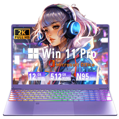 FSJUN Purple Laptop, 16" 2.5K FHD IPS, 11th Gen N5105, 16GB RAM,512GB SSD,Long Battery Life, Windows 11 Pro/Microsoft Office 2019/Fingerprint Unlock/Color Backlit KB/HDMI/USB-C(16GB RAM | 512GB SSD)