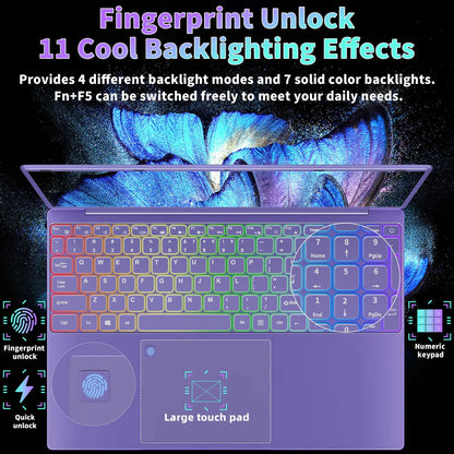 FSJUN Purple Laptop, 16" 2.5K FHD IPS, 11th Gen N5105, 16GB RAM,512GB SSD,Long Battery Life, Windows 11 Pro/Microsoft Office 2019/Fingerprint Unlock/Color Backlit KB/HDMI/USB-C(16GB RAM | 512GB SSD)