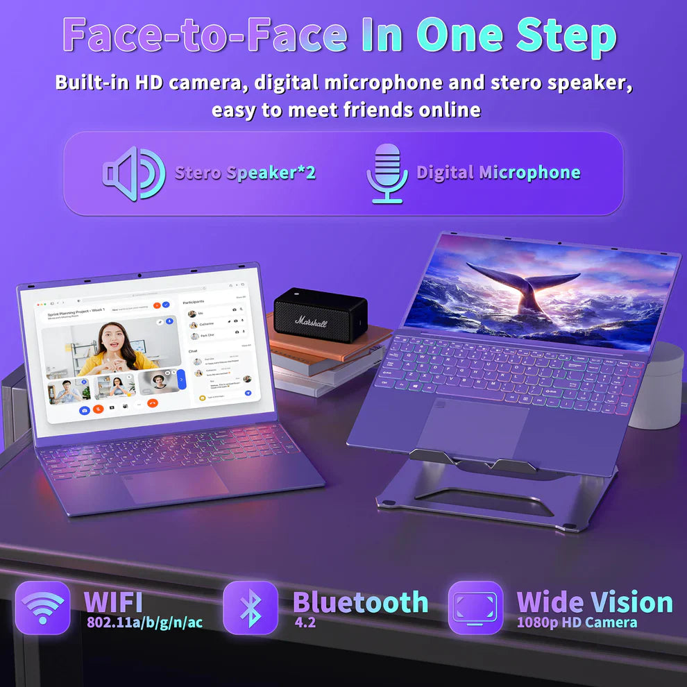 FSJUN Purple Laptop, 16" 2.5K FHD IPS, 11th Gen N5105, 16GB RAM,512GB SSD,Long Battery Life, Windows 11 Pro/Microsoft Office 2019/Fingerprint Unlock/Color Backlit KB/HDMI/USB-C(16GB RAM | 512GB SSD)