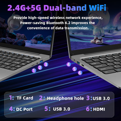 14 Inch FHD Laptop, Celeron J4105, 8GB DDR4 RAM, 256GB SSD, Win 11 Pro + Office 2019, Lightweight Business Laptop, Gray